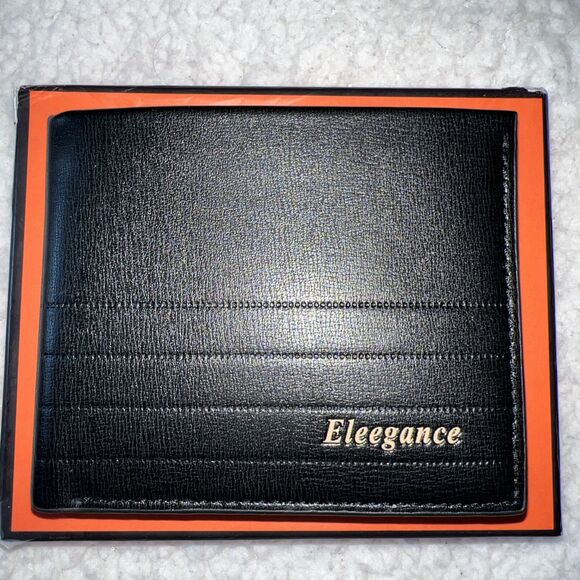 New Mens Black Elegance Leather Bifold Wallet ID Window Card Photo Cash Holder - Picture 2 of 13